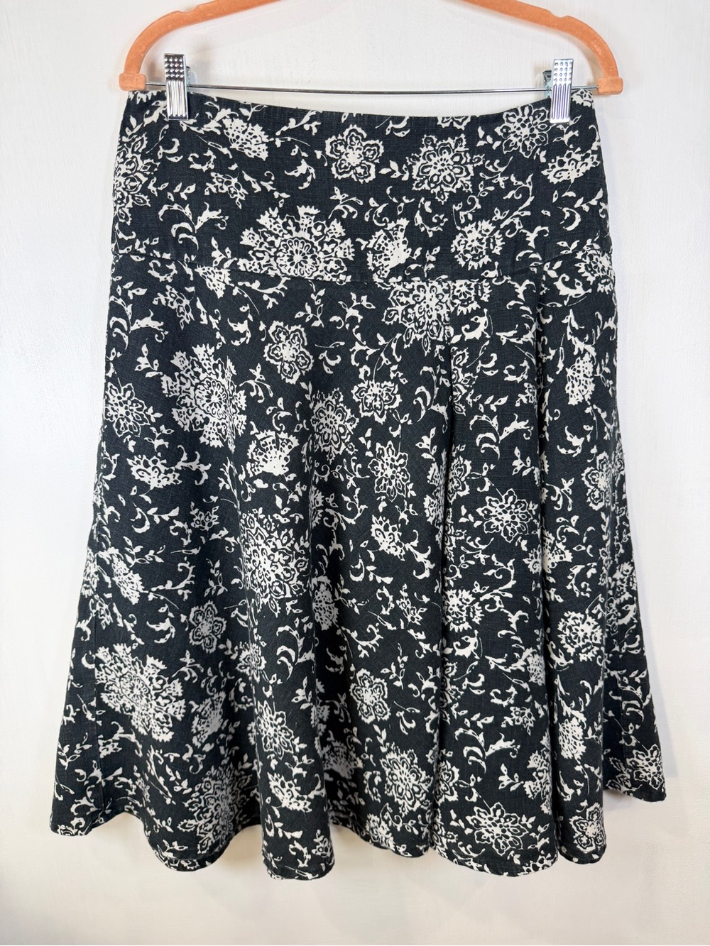 GAP Black and White Floral A-Line 100% linen Fully-lined Skirt Sz 6